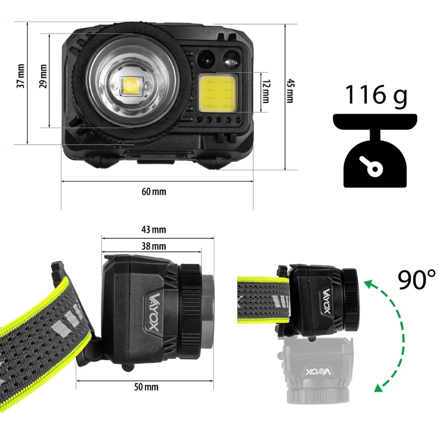 Dimbare oplaadbare LED-hoofdlamp met sensor en rood licht LED/6W/5V/3xAAA IP66 500 lm 1200 mAh