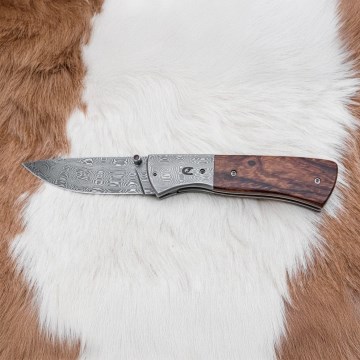 Opvouwbaar Damascus-mes 8 cm ijzerhout