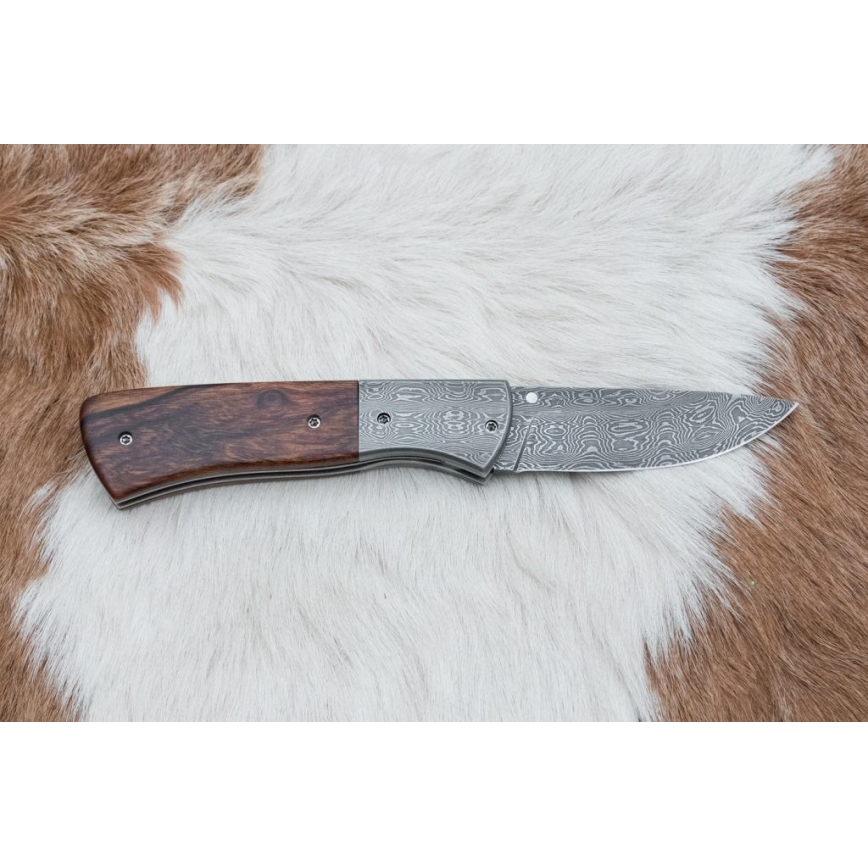 Opvouwbaar Damascus-mes 8 cm ijzerhout
