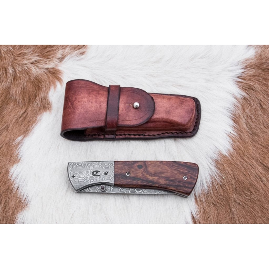Opvouwbaar Damascus-mes 8 cm ijzerhout