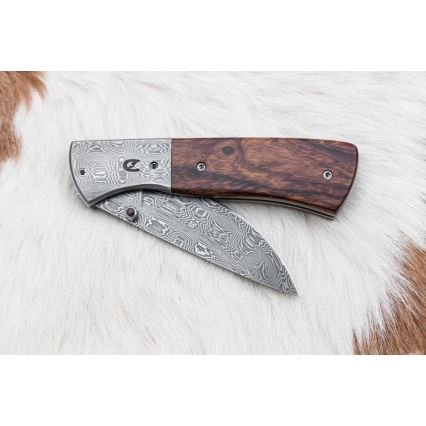 Opvouwbaar Damascus-mes 8 cm ijzerhout