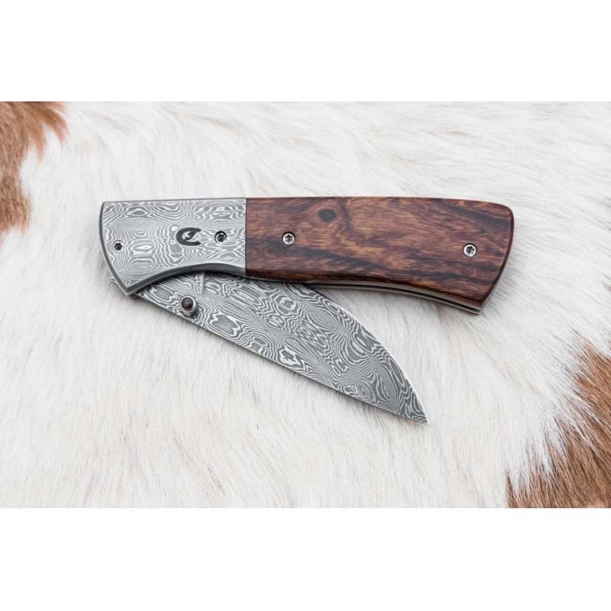 Opvouwbaar Damascus-mes 8 cm ijzerhout