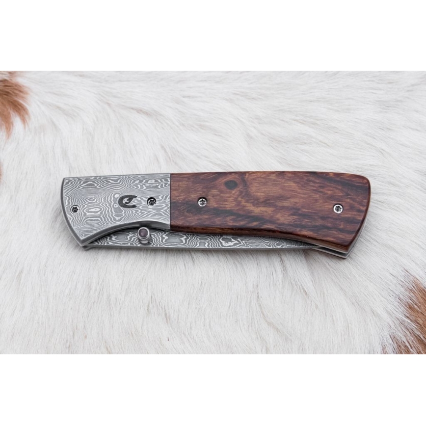 Opvouwbaar Damascus-mes 8 cm ijzerhout