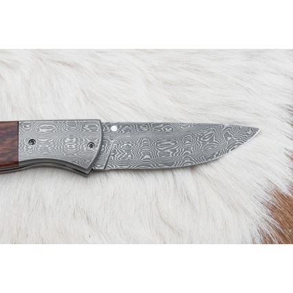 Opvouwbaar Damascus-mes 8 cm ijzerhout