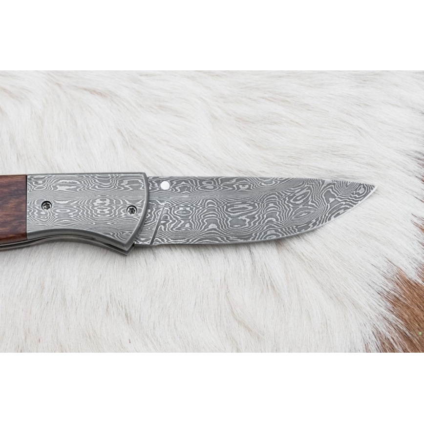 Opvouwbaar Damascus-mes 8 cm ijzerhout