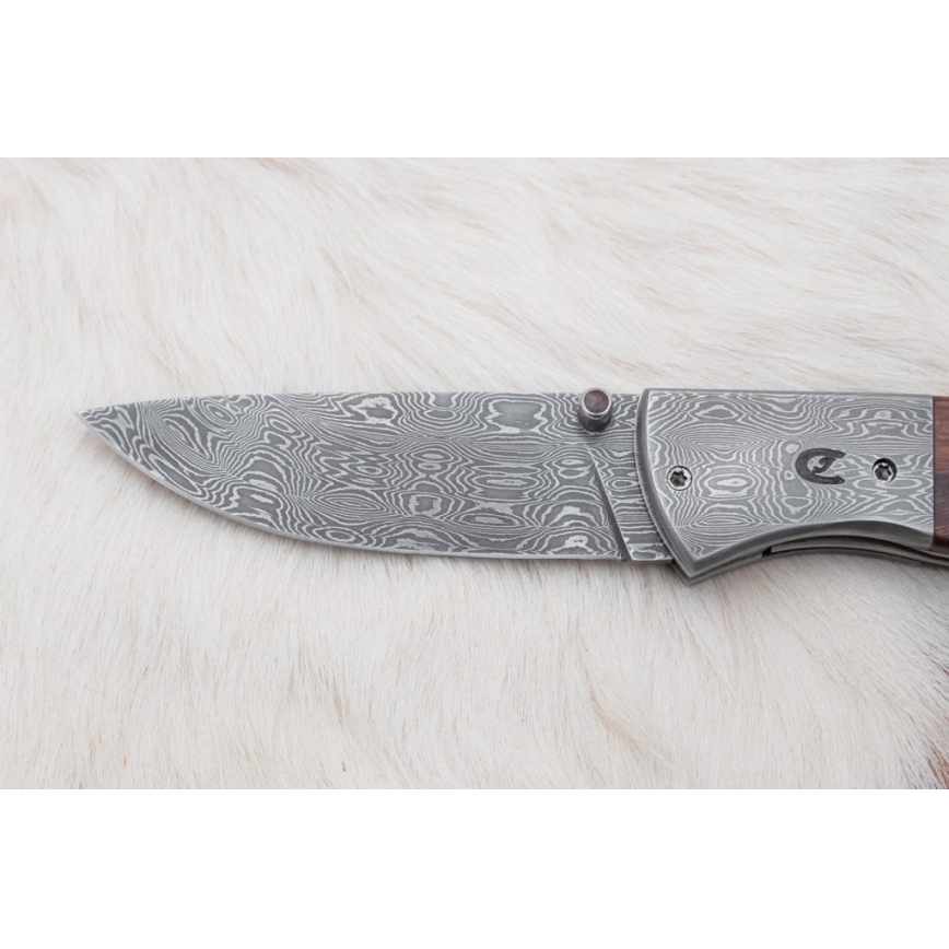 Opvouwbaar Damascus-mes 8 cm ijzerhout