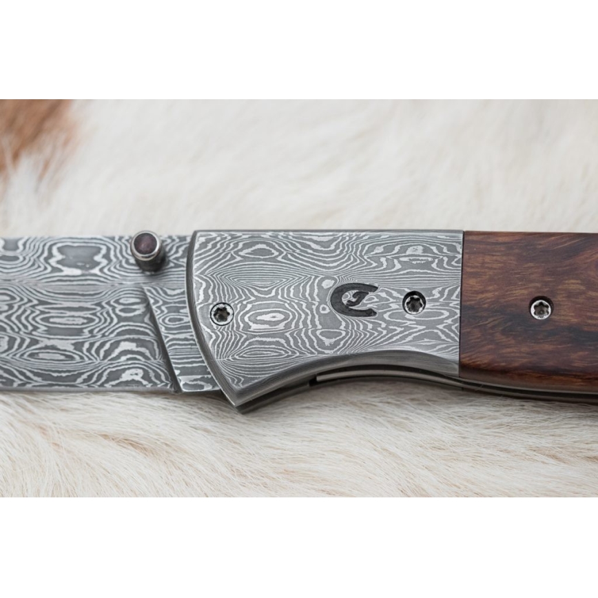 Opvouwbaar Damascus-mes 8 cm ijzerhout