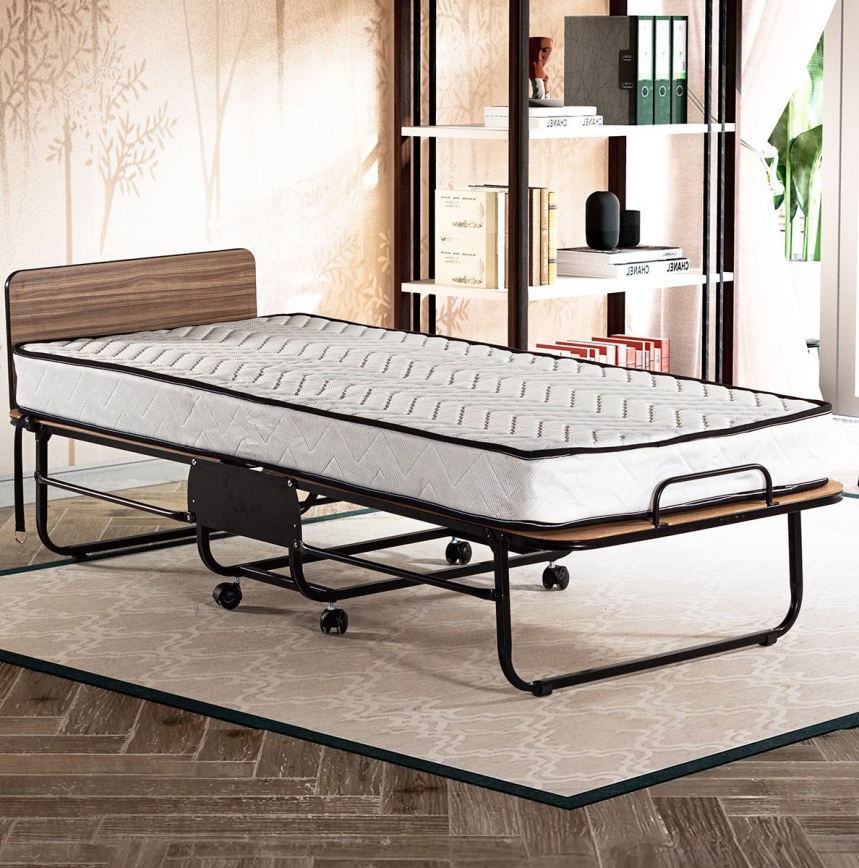 Opvouwbaar metalen eenpersoonsbed HERON 80x190 cm, wit, draagvermogen 120 kg
