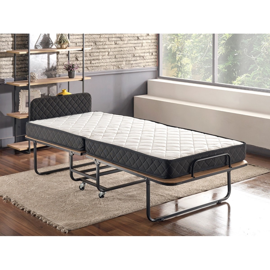 Opvouwbaar metalen eenpersoonsbed HERON 90x204 cm, wit — max. draagkracht 120 kg