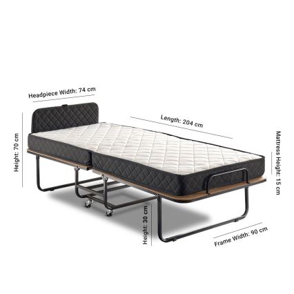Opvouwbaar metalen eenpersoonsbed HERON 90x204 cm, wit — max. draagkracht 120 kg