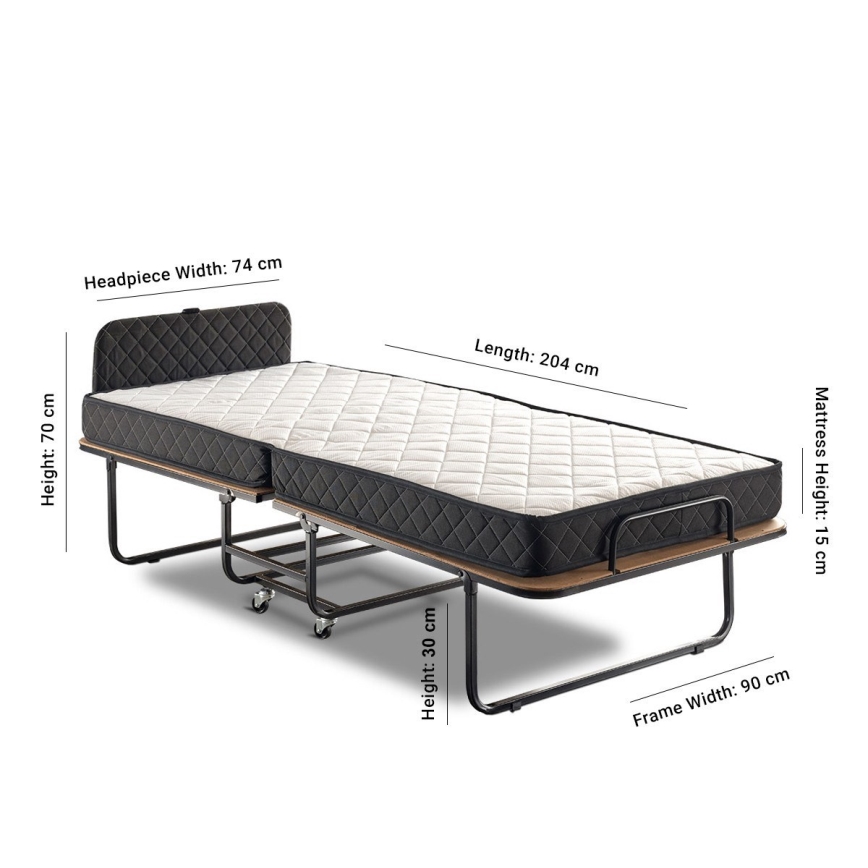 Opvouwbaar metalen eenpersoonsbed HERON 90x204 cm, wit — max. draagkracht 120 kg