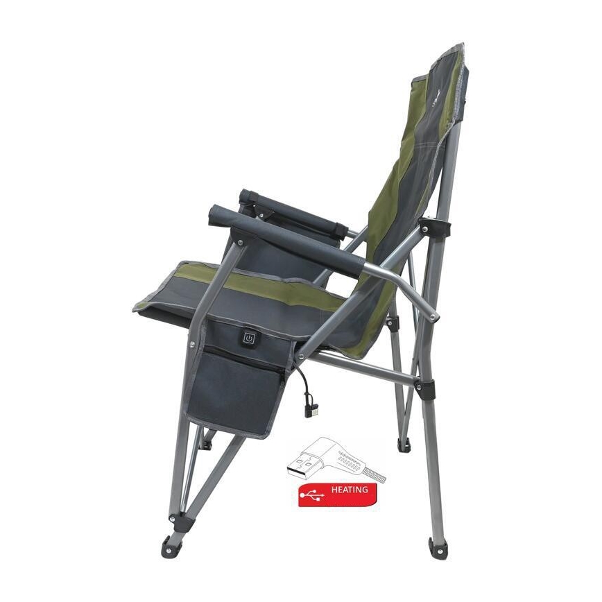 Opvouwbare campingstoel met verwarmingsfunctie 11/5V groen/grijs