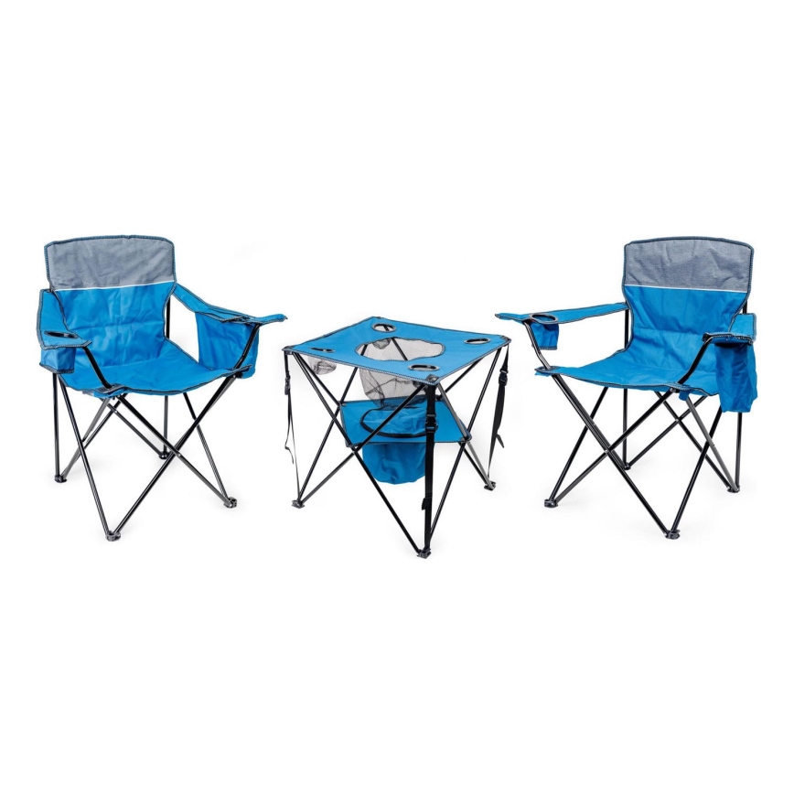 Opvouwbare kampeertafel + 2x stoel blauw