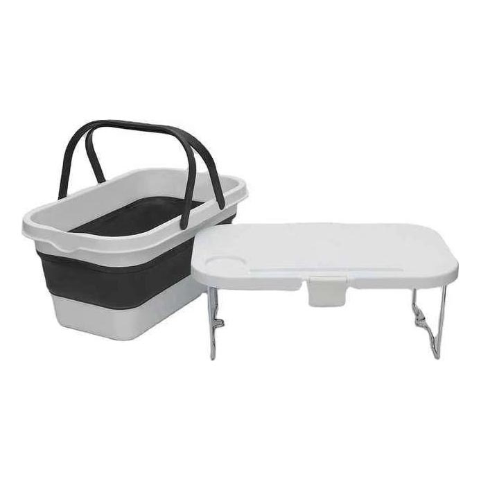 Opvouwbare picknickmand voor op de camping met een deksel 2in1 wit/grijs