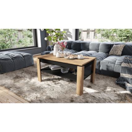 Opvouwbare salontafel met hefdak met plank ADEN eiken/zwart
