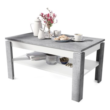 Opvouwbare salontafel met hefdak met plank ADEN grijs/wit