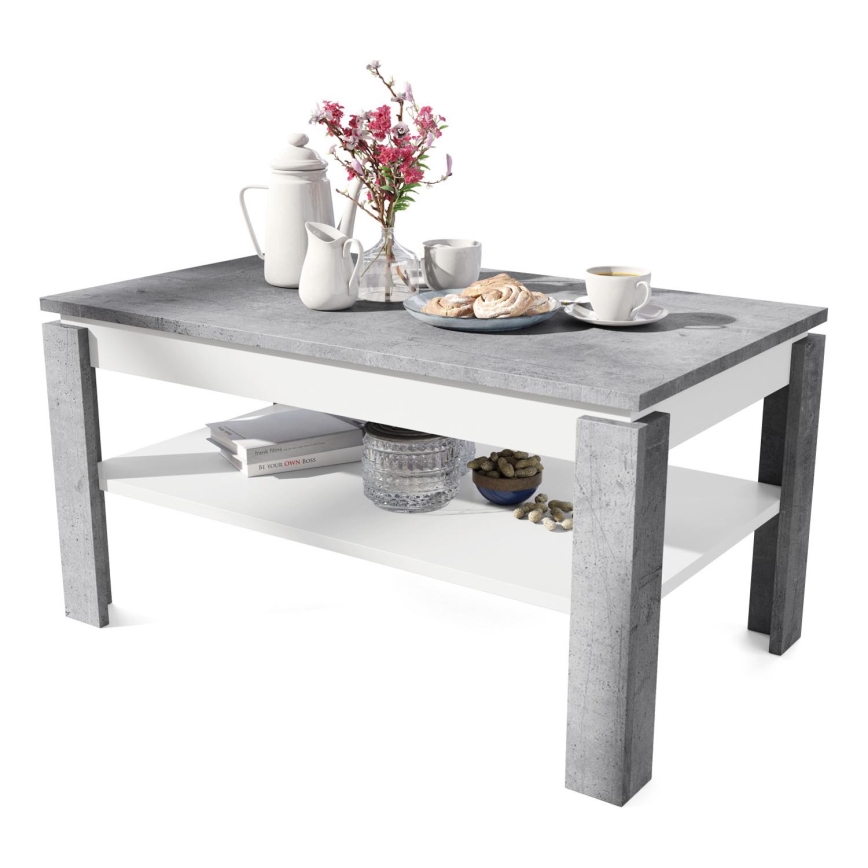 Opvouwbare salontafel met hefdak met plank ADEN grijs/wit