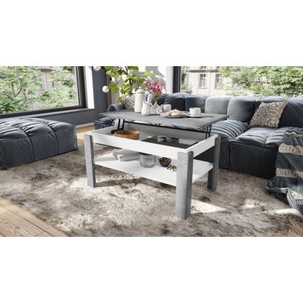 Opvouwbare salontafel met hefdak met plank ADEN grijs/wit