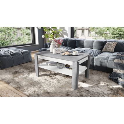 Opvouwbare salontafel met hefdak met plank ADEN grijs/wit
