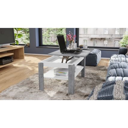 Opvouwbare salontafel met hefdak met plank ADEN grijs/wit