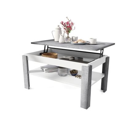 Opvouwbare salontafel met hefdak met plank ADEN grijs/wit