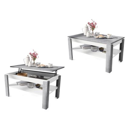 Opvouwbare salontafel met hefdak met plank ADEN grijs/wit