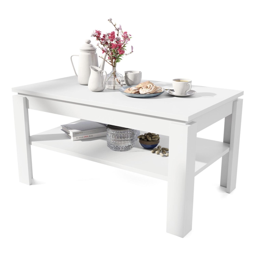 Opvouwbare salontafel met hefdak met plank ADEN wit
