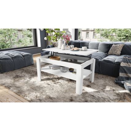 Opvouwbare salontafel met hefdak met plank ADEN wit