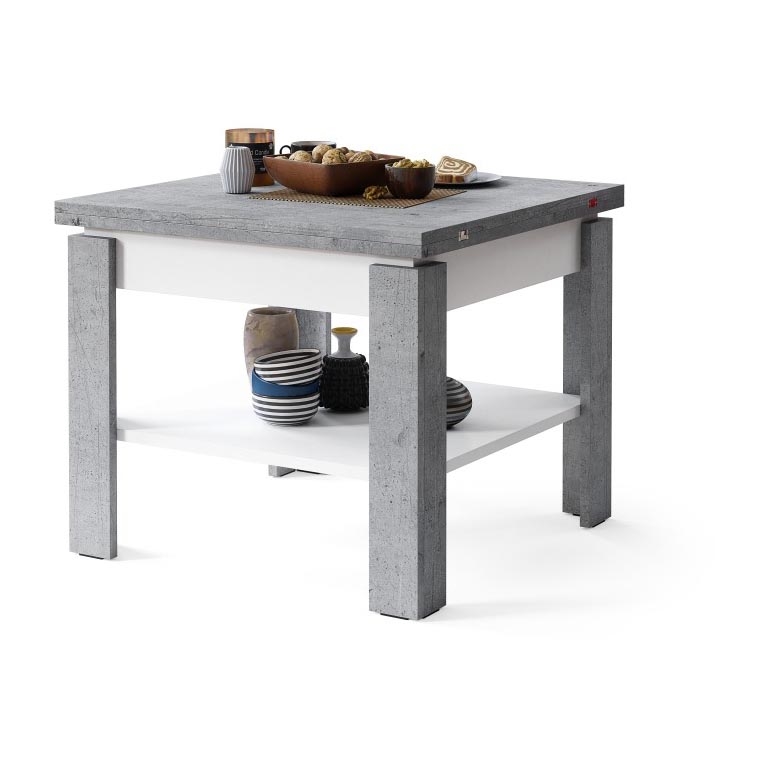 Opvouwbare salontafel met plank LIA grijs/wit