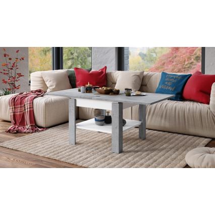 Opvouwbare salontafel met plank LIA grijs/wit