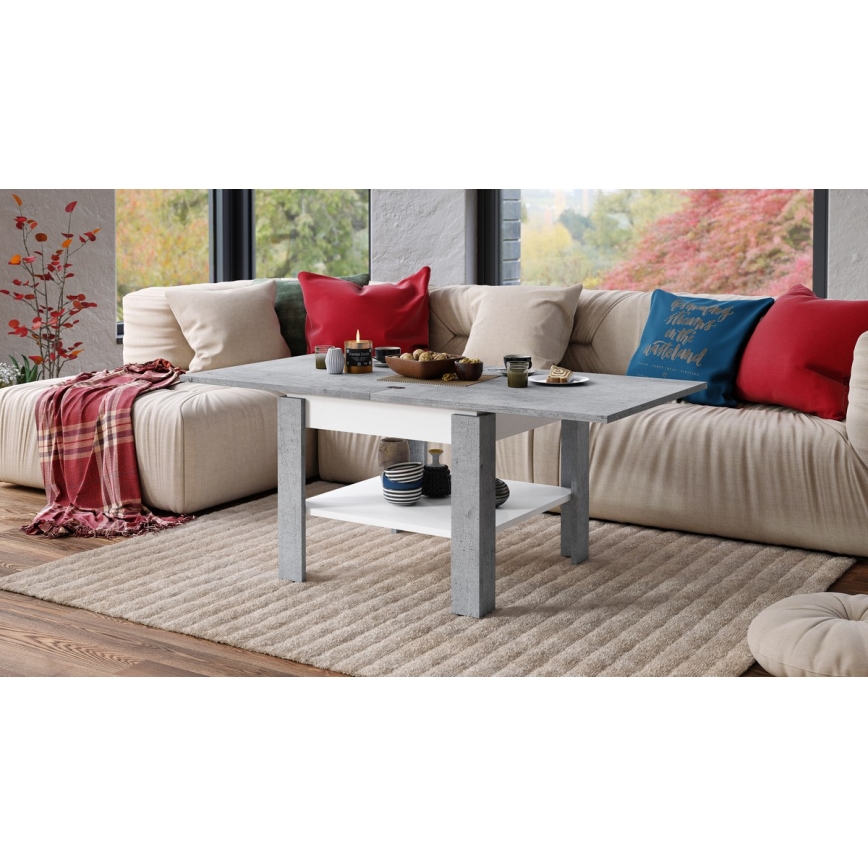 Opvouwbare salontafel met plank LIA grijs/wit