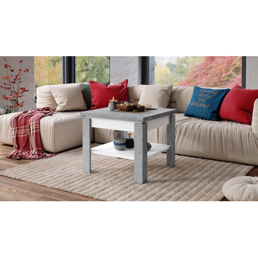 Opvouwbare salontafel met plank LIA grijs/wit