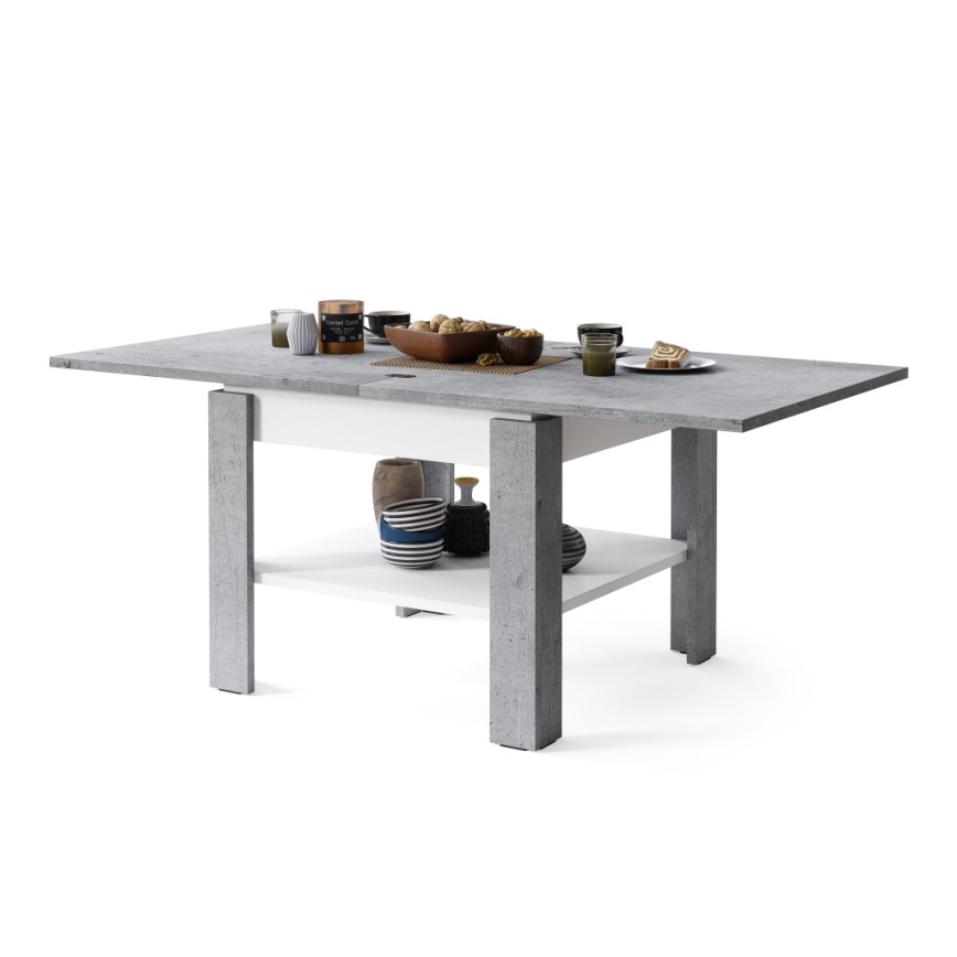 Opvouwbare salontafel met plank LIA grijs/wit