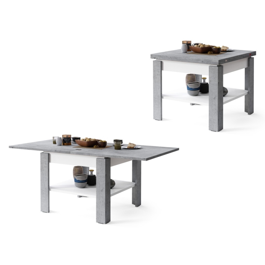 Opvouwbare salontafel met plank LIA grijs/wit