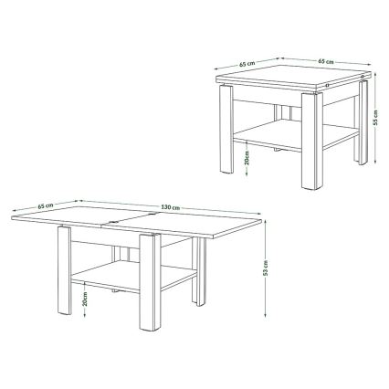 Opvouwbare salontafel met plank LIA grijs/wit