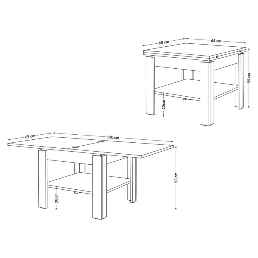 Opvouwbare salontafel met plank LIA grijs/wit