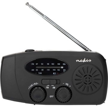 Opwindbare AM/FM-radio met zonnepaneel en LED-zaklamp, 2000 mAh oplaadbare accu