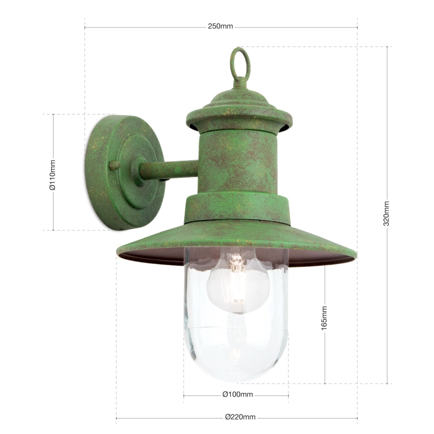 Applique murale extérieure LEONIE 1xE27/60W/230V IP44 vert