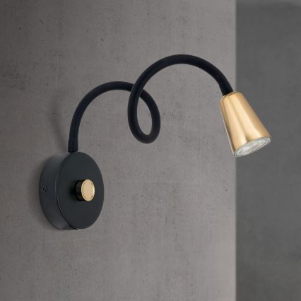 Dimbare flexibele wandlamp DOTTY 1xGU10/10W/230V zwart/messing