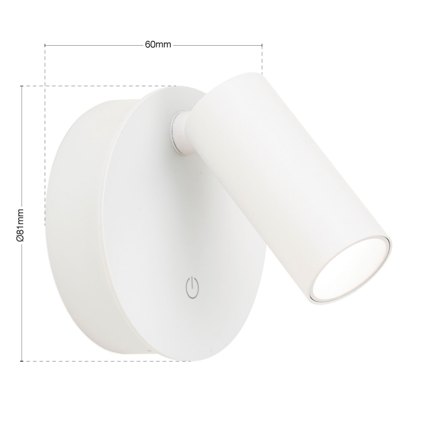 Dimbare oplaadbare LED-wandspot met aanraakbediening LUXY LED/1W/5V 2200 mAh 2700/3000/4000K wit