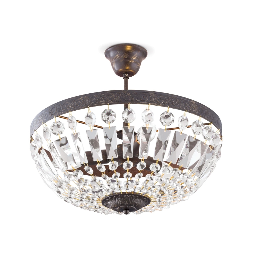 Kristallen hanglamp met vaste pendel ARILA 3xE14/40W/230V diameter 40 cm bruin/patina