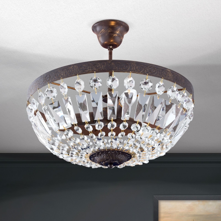 Kristallen hanglamp met vaste pendel ARILA 3xE14/40W/230V diameter 40 cm bruin/patina