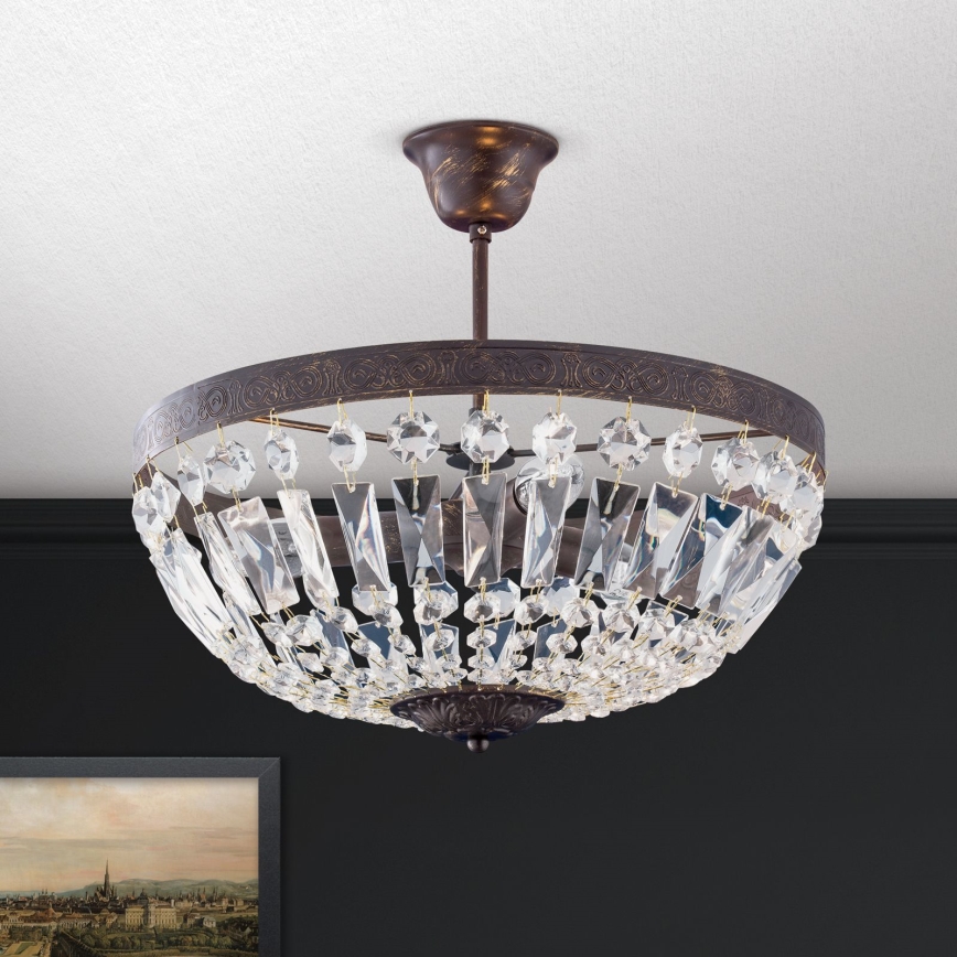 Kristallen hanglamp met vaste pendel ARILA 3xE14/40W/230V diameter 40 cm bruin/patina