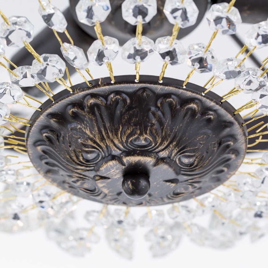 Kristallen hanglamp met vaste pendel ARILA 3xE14/40W/230V diameter 40 cm bruin/patina