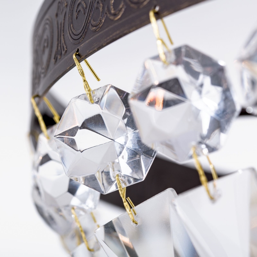 Kristallen hanglamp met vaste pendel ARILA 3xE14/40W/230V diameter 40 cm bruin/patina