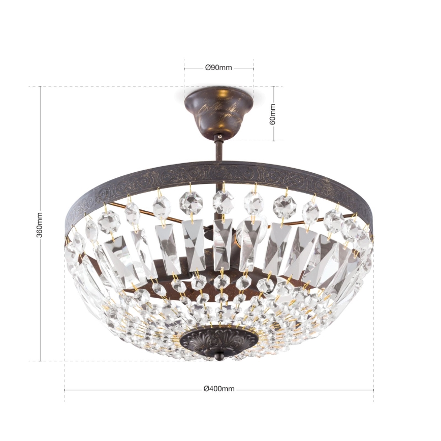 Kristallen hanglamp met vaste pendel ARILA 3xE14/40W/230V diameter 40 cm bruin/patina