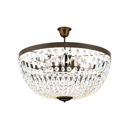 Kristallen hanglamp met vaste pendel ARILA 6xE27/60W/230V diameter 60 cm bruin/patina