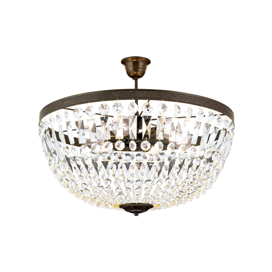 Kristallen hanglamp met vaste pendel ARILA 6xE27/60W/230V diameter 60 cm bruin/patina