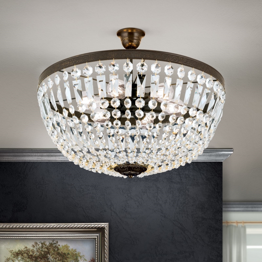 Kristallen hanglamp met vaste pendel ARILA 6xE27/60W/230V diameter 60 cm bruin/patina