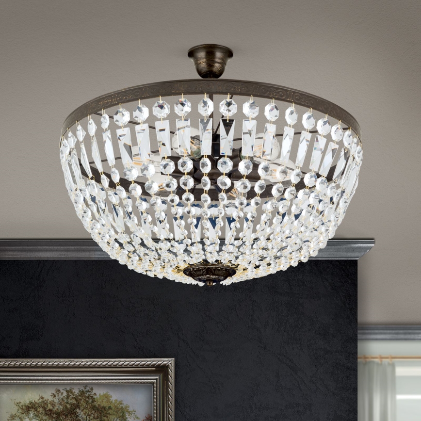 Kristallen hanglamp met vaste pendel ARILA 6xE27/60W/230V diameter 60 cm bruin/patina
